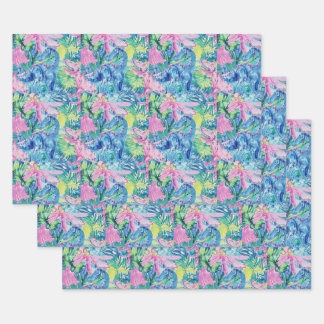 水彩恐竜ギフトラップ、キッズディノラッピング ラッピングペーパーシート