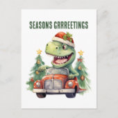 水彩恐竜クリスマスカー シーズンポストカード (正面)