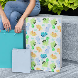 水彩恐竜シームレスパターン ミディアムペーパーバッグ