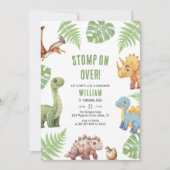 水彩恐竜ストームオンオーバー子供の誕生日 招待状 (正面)