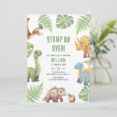 水彩恐竜ストームオンオーバー子供の誕生日 招待状 (スタンド正面)