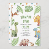 水彩恐竜ストームオンオーバー子供の誕生日 招待状 (正面/裏面)