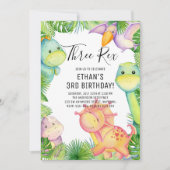 水彩恐竜スリーレックス 3歳の誕生日 招待状 (正面)