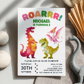 水彩恐竜ディグ化石ディノ子供の誕生日 招待状