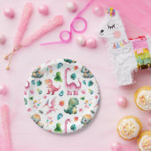 水彩恐竜ディノ化石パターン可愛い ペーパープレート (パーティー)