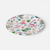 水彩恐竜ディノ化石パターン可愛い ペーパープレート (アングル)