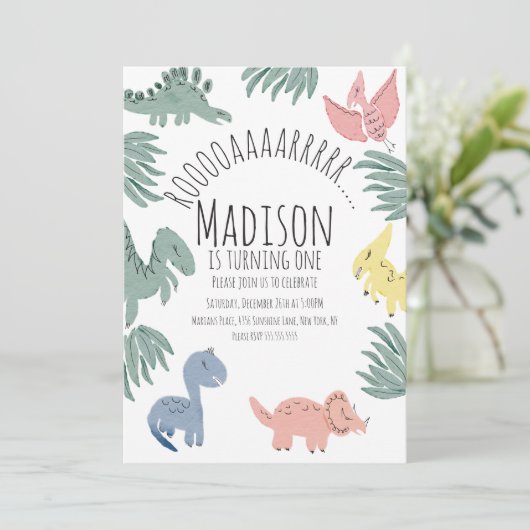 水彩恐竜ドードルズハンド色彩の鮮やか誕生日 招待状 (スタンド正面)