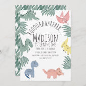 水彩恐竜ドードルズハンド色彩の鮮やか誕生日 招待状 (正面/裏面)