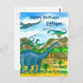 水彩恐竜ハッピーバースデー名前をカスタムする ポストカード (正面/裏面)