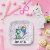 水彩恐竜バルーン女の子の誕生日パーティー ペーパープレート (パーティー)