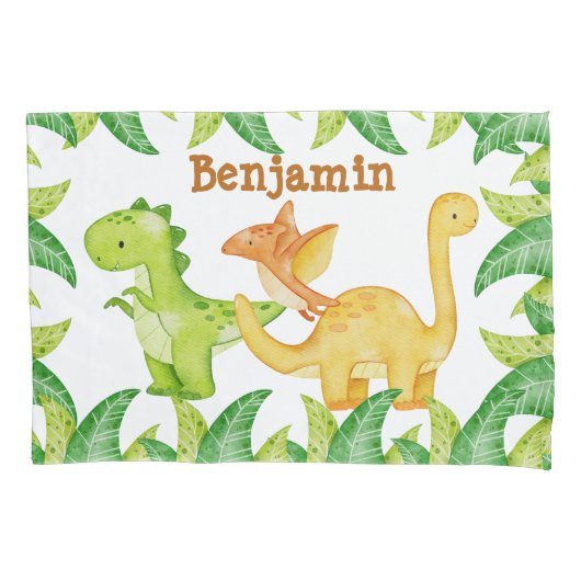 水彩恐竜パーソナライズされた名 枕カバー (正面)