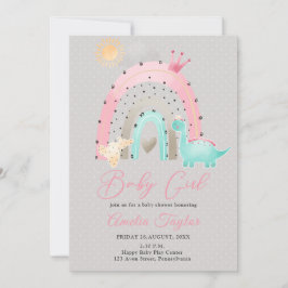 水彩恐竜ベビーガールDinoベビーシャワー 招待状