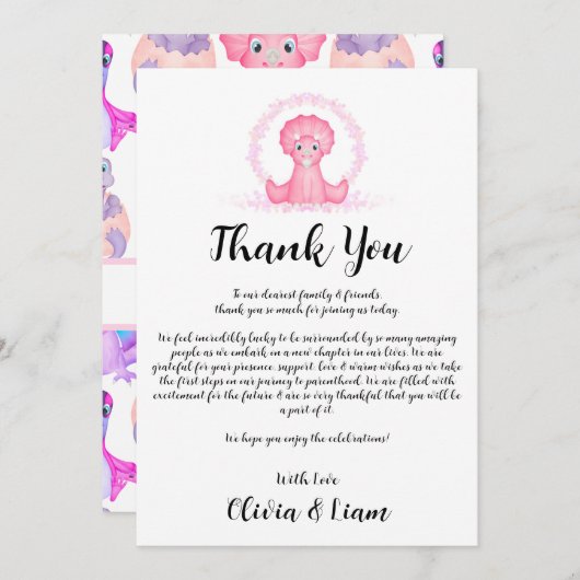 水彩恐竜ベビーシャワーサンキューカード サンキューカード (正面/裏面)