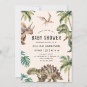 水彩恐竜ベビーシャワー 招待状 (正面)