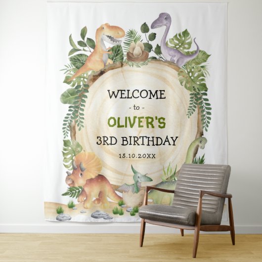 水彩恐竜ボーイズ誕生日歓迎パーティー タペストリー (インサイチュ)