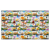 水彩恐竜建築キッズかわいい柄 ファブリック (ファットクウォーター)