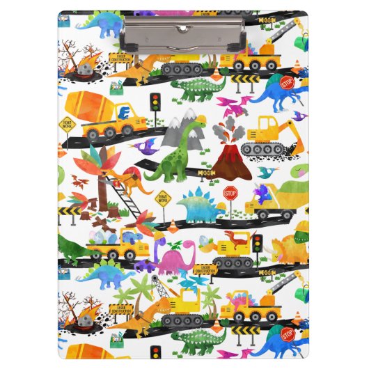 水彩恐竜建築キッズかわいい クリップボード (正面)