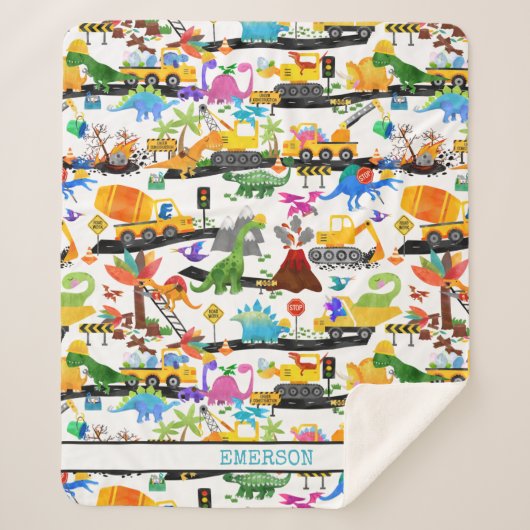 水彩恐竜建築キッズかわいい シェルパブランケット (正面)