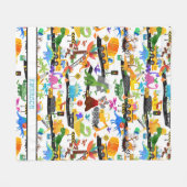 水彩恐竜建築キッズかわいい フリースブランケット (正面(横))