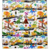 水彩恐竜建築キッズカワイイ シャワーカーテン (正面)