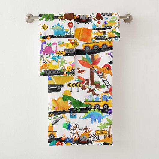 水彩恐竜建築キッズカワイイ バスタオルセット (インサイチュ)
