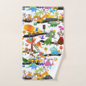 水彩恐竜建築キッズカワイイ バスタオルセット (ハンドタオル)