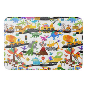 水彩恐竜建築キッズカワイイ バスマット