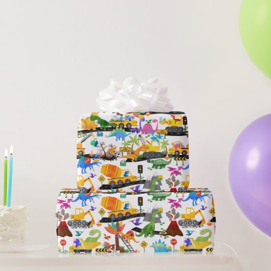 水彩恐竜建築キッズカワイイ ラッピングペーパー (パーティーギフト)