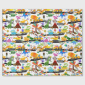 水彩恐竜建築キッズカワイイ ラッピングペーパー (フラット)