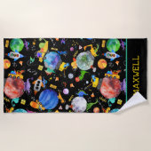 水彩恐竜建築クルー宇宙キッズ ビーチタオル (正面)