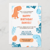 水彩恐竜自然植物誕生日 招待状 (正面/裏面)