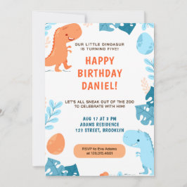 水彩恐竜自然植物誕生日 招待状