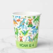水彩恐竜誕生日Tレックス、ステゴサウルス 紙コップ (裏面)