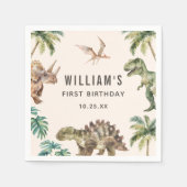 水彩恐竜1st誕生日パーティー スタンダードカクテルナプキン (正面)