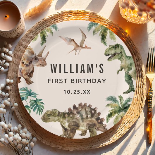 水彩恐竜1st誕生日パーティー ペーパープレート
