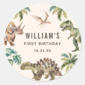 水彩恐竜1st誕生日パーティー ラウンドシール (正面)