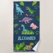 水彩恐竜(キッズ名) ビーチタオル (正面)