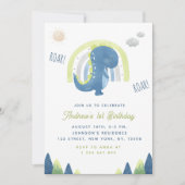 水彩恐竜&レインボーブルー1st誕生日 招待状 (正面)