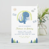 水彩恐竜&レインボーブルー1st誕生日 招待状 (スタンド正面)