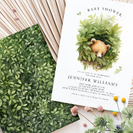 水彩恥ずかしがり屋ブラウンベア赤ちゃんシャワー招待状