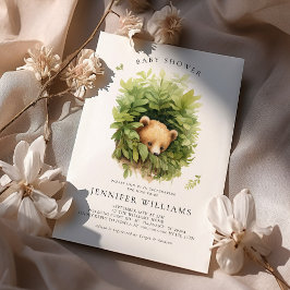 水彩恥ずかしがり屋ブラウンベア赤ちゃんシャワー招待状 招待状