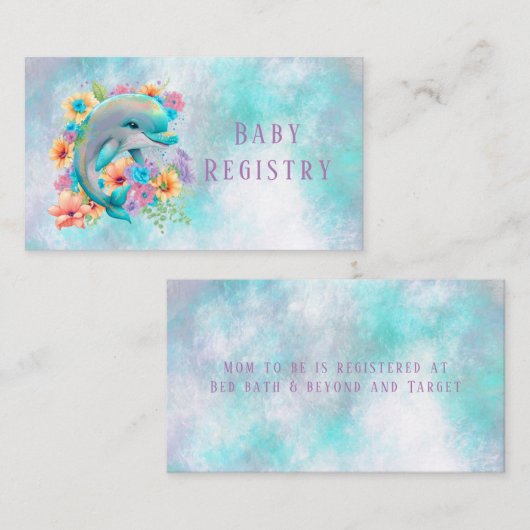 水彩愛らしいイルカとフローラベビーレジストリ エンクロージャーカード (正面/裏面)