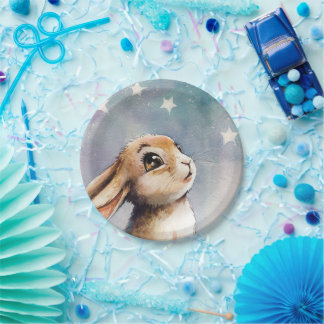 水彩愛らしいウサギ ペーパープレート