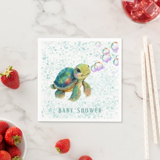 水彩愛らしいウミガメの泡ベビーシャワー スタンダードカクテルナプキン (インサイチュ)