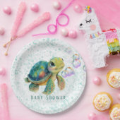水彩愛らしいウミガメの泡ベビーシャワー ペーパープレート (パーティー)