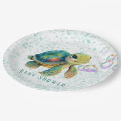水彩愛らしいウミガメの泡ベビーシャワー ペーパープレート (アングル)