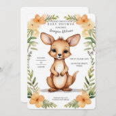 水彩愛らしいカンガルー赤ちゃんシャワー 招待状 (正面/裏面)
