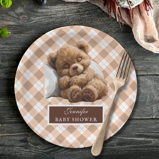 水彩愛らしいテディベア赤ちゃんシャワー ペーパープレート