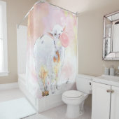 水彩愛らしいベビーヤギとバブルガム シャワーカーテン (インサイチュ)