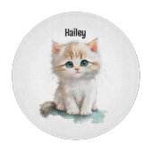 水彩愛らしい子猫(青い目) カッティングボード (正面)